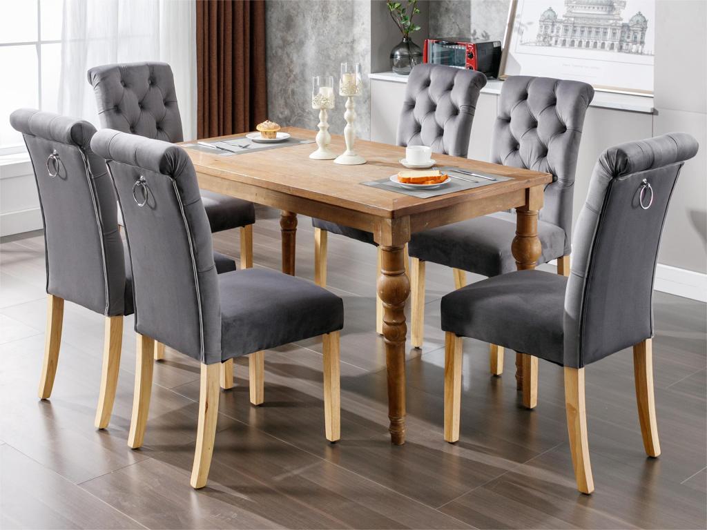 Set of 4 velvet chairs with oak legs - Grey YQLW25590