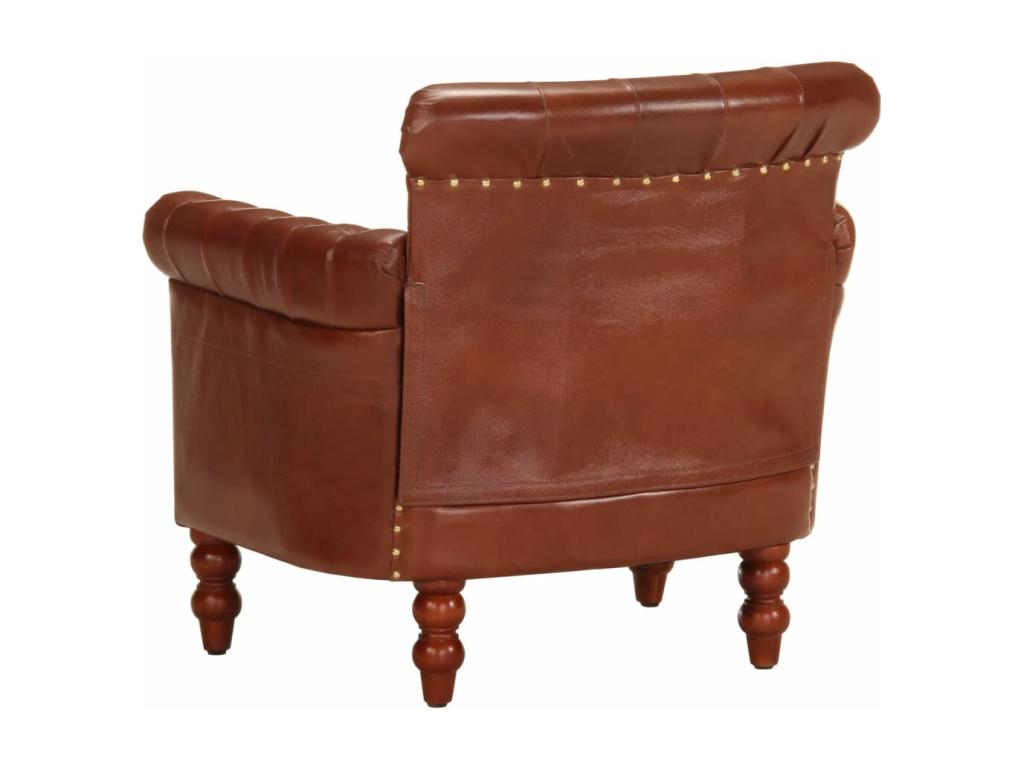 Brown Armchair in Genuine Goatskin Leather HKQF16590