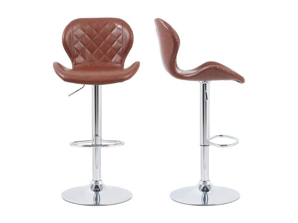 Industrial bar stool, set of 2 vintage leather kitchen chairs with adjustable height, backrest and footrest, 46.5x38x73 to 108 cm DUMN35868