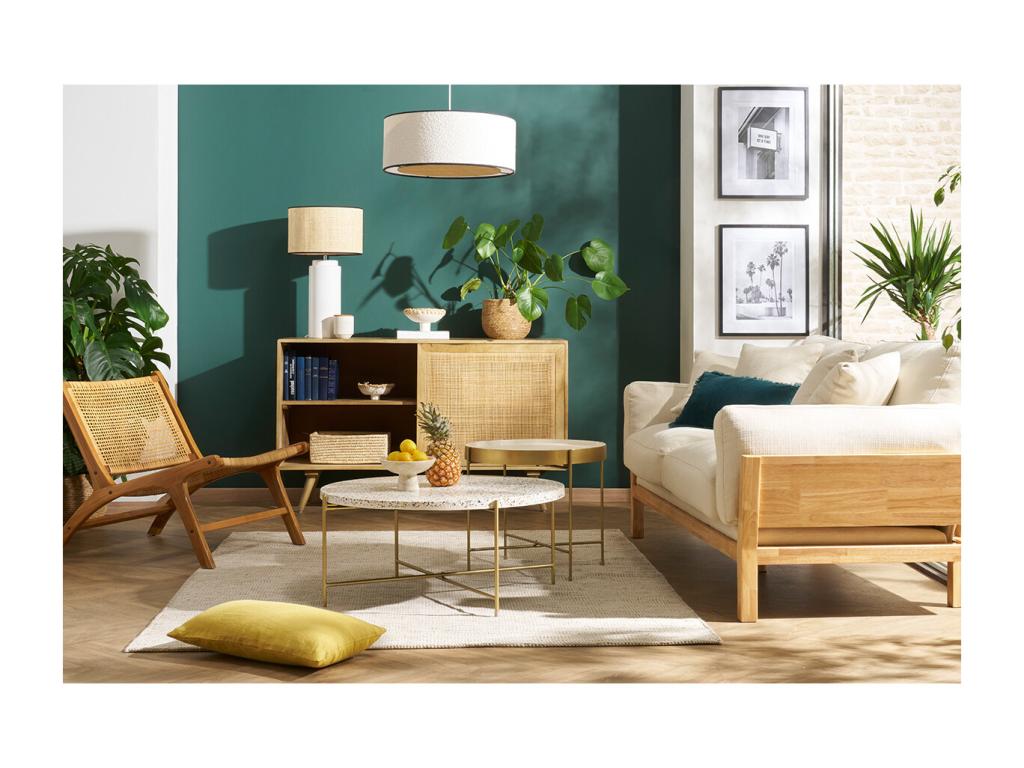 Solid mango wood and rattan cane sideboard with 2 sliding doors, W135 cm ACANGE FPIE49667