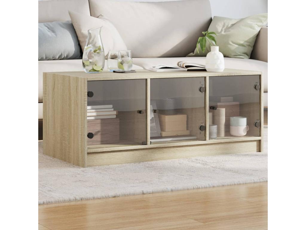 Lysvia oak coffee table with glass doors, 102x50x42 cm, JIDF60812
