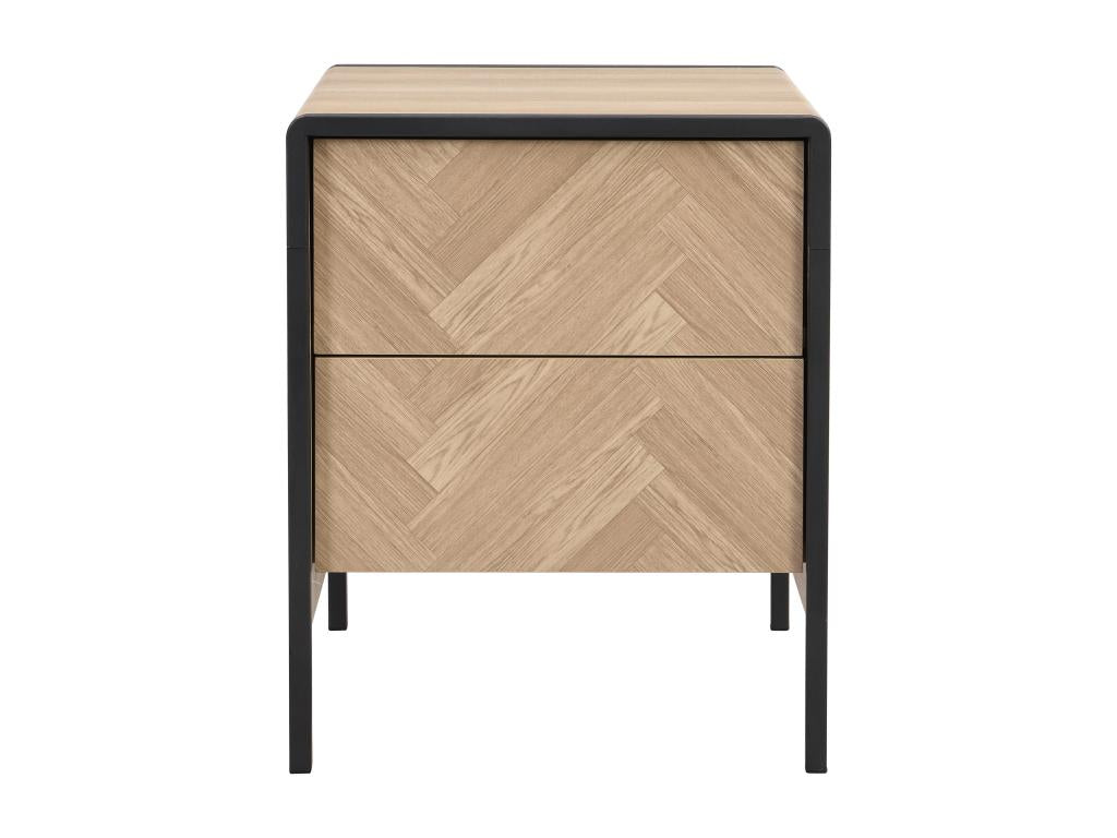 Bedside table - 2 drawers - MDF and metal - Natural and black color - Dormeva ZETE06118