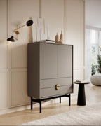 High sideboard - 85 cm - with two drawers - stone grey - Lysvia RUVQ00002